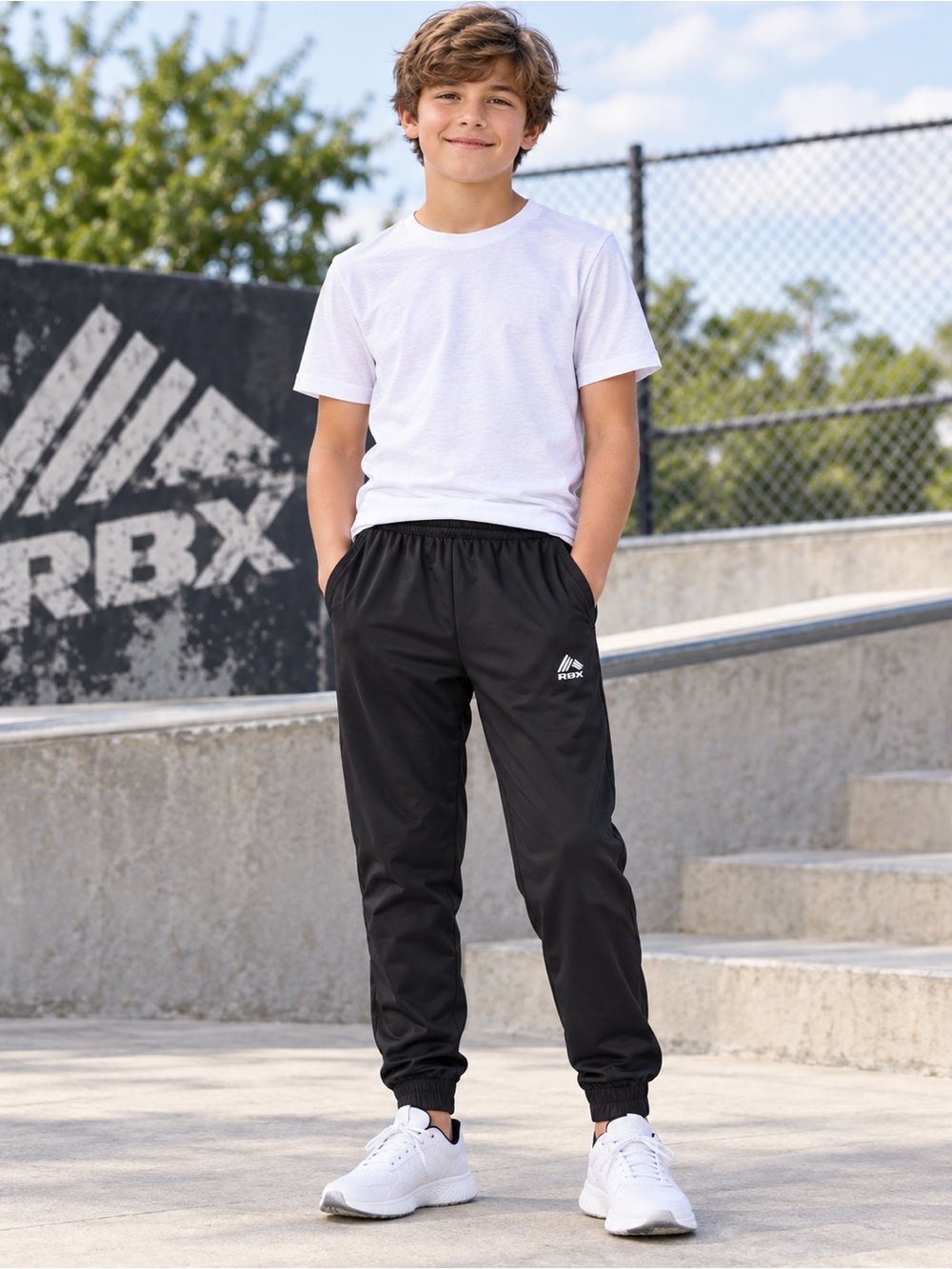 RBX Boys Active Tricot Jogger Pants 10/12 Medium Black Track Sweatpants XDri